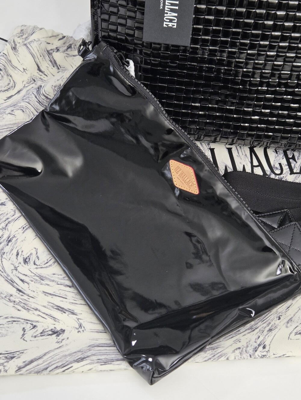 NWT MZ WALLACE MEDIUM BOX TOTE LAPTOP BAG - BLACK LACQUER WOVEN - Picture 5 of 9